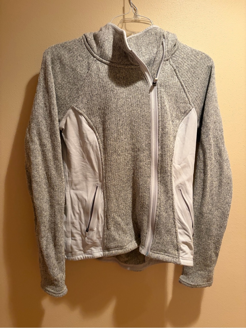 Athleta Grey and White Full-Zip Fleece Jacket